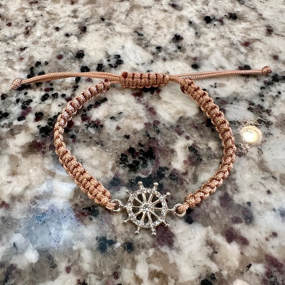 Nautical Braided Cord Bracelet with Crystals Tan Adjustable - Picture 4 of 4